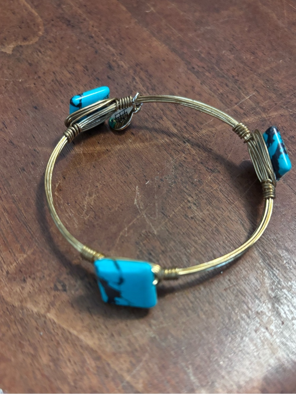 Bourbon and bowties. Turquoise Stone Gold-Tone Wire Bangle Bracelet